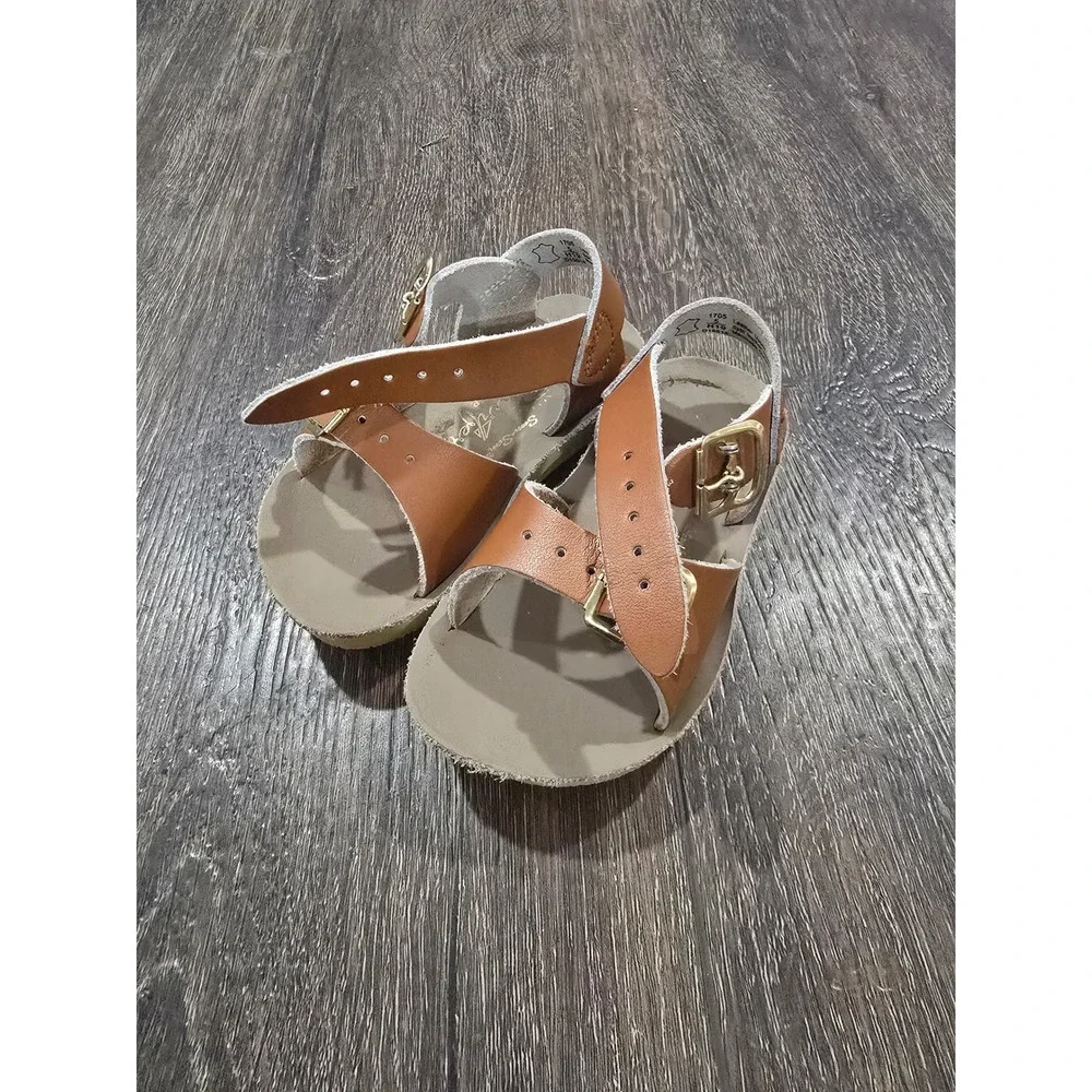 Sun-San Surfer Tan Leather Toddler Sandals Salt Water Size 5 Adjustable Buckle
